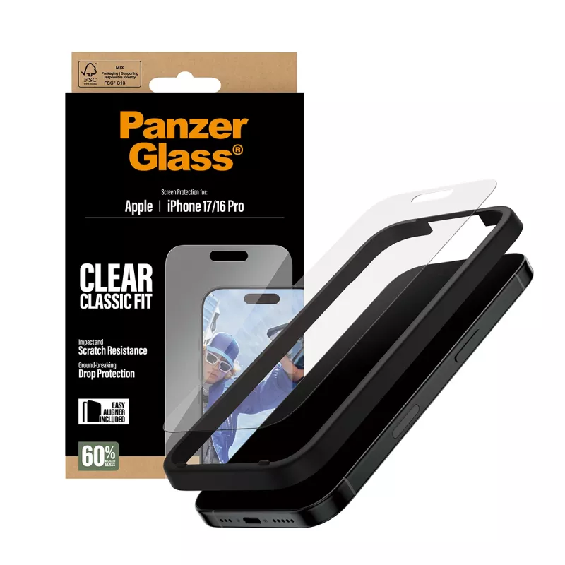 PanzerGlass ® pellicola protettiva per display iPhone 17 | iPhone 16 Pro | Classic Fit con EasyAligner