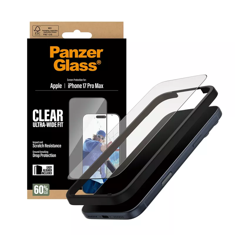 PanzerGlass ® Screen Protector iPhone 17 Pro Max | Ultra-Wide Fit con EasyAligner