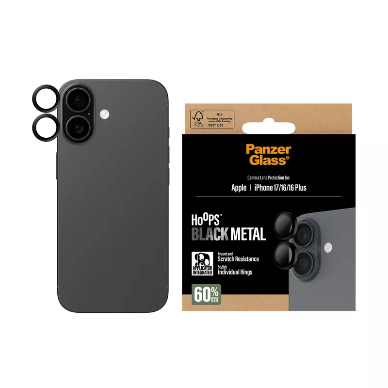 PanzerGlass ® Hoops® protezione lenti fotocamera nero iPhone 17 | iPhone 16 | 16 Plus