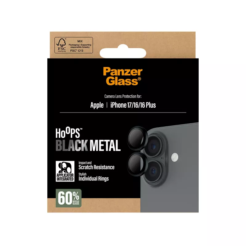PanzerGlass ® Hoops® protezione lenti fotocamera nero iPhone 17 | iPhone 16 | 16 Plus