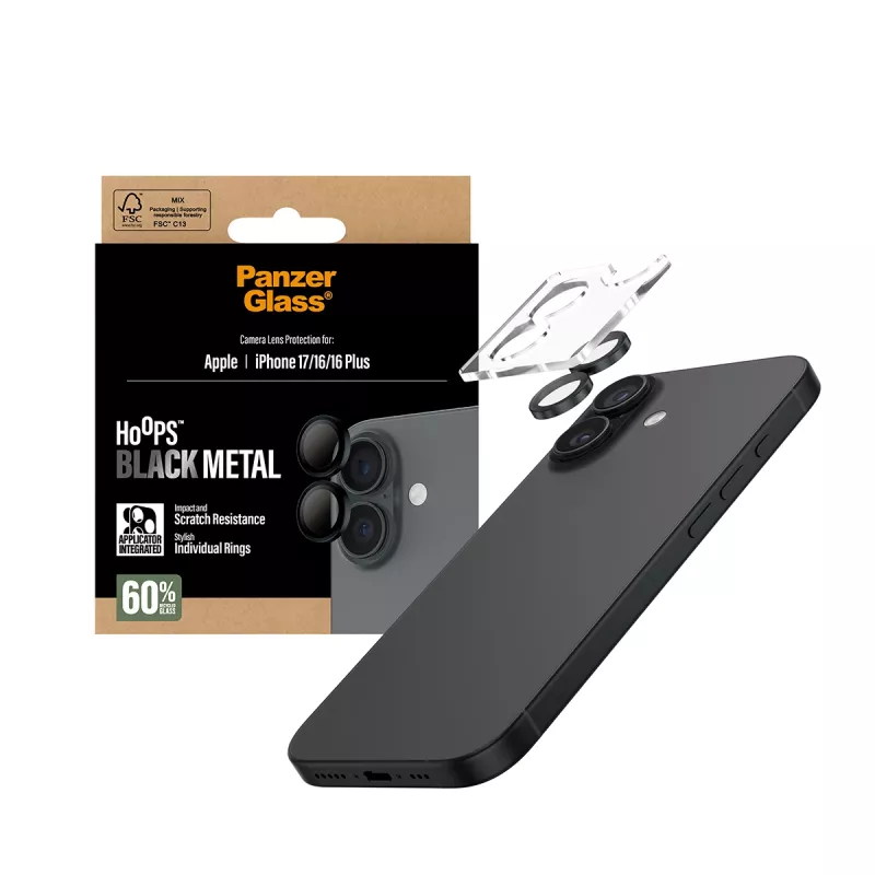 PanzerGlass ® Hoops® protezione lenti fotocamera nero iPhone 17 | iPhone 16 | 16 Plus