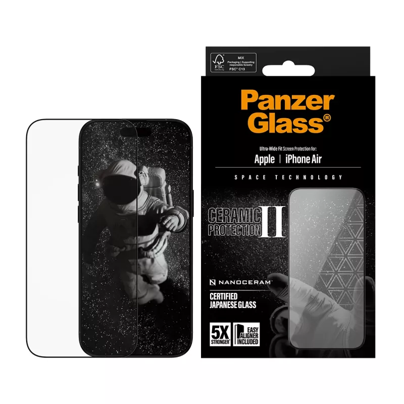 PanzerGlass Ceramic II pellicola protettiva per display per iPhone Air Ultra-Wide Fit con EasyAligner, vetro temperato, PET, silicone, trasparente, 1 pezzo