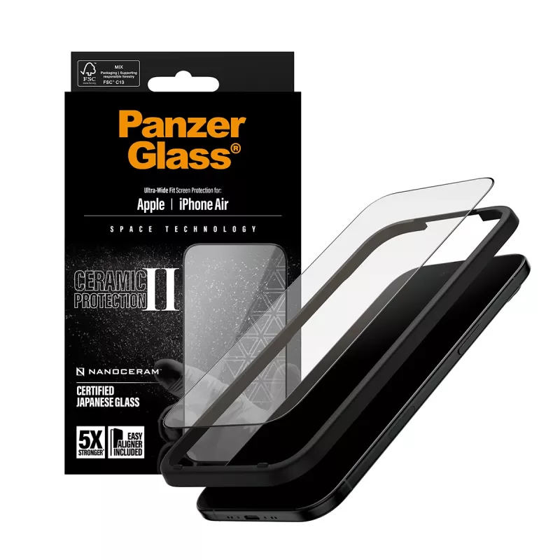 PanzerGlass Ceramic II pellicola protettiva per display per iPhone Air Ultra-Wide Fit con EasyAligner, vetro temperato, PET, silicone, trasparente, 1 pezzo