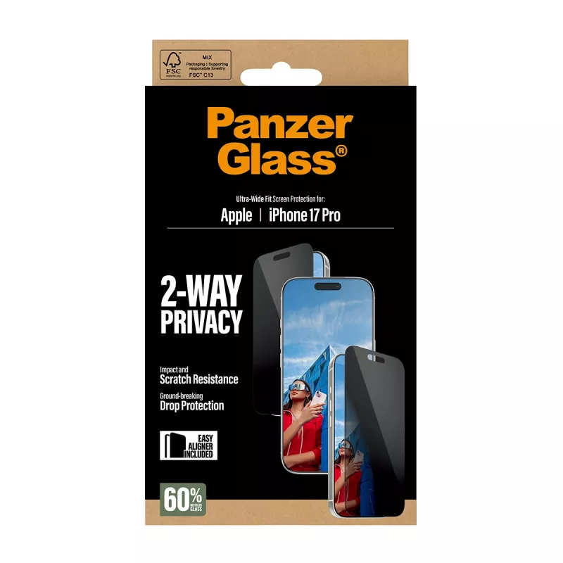 PanzerGlass ® 2-Way Privacy Screen Protector iPhone 17 Pro | Ultra-Wide Fit con EasyAligner