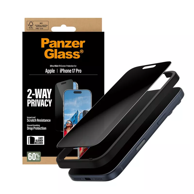 PanzerGlass ® 2-Way Privacy Screen Protector iPhone 17 Pro | Ultra-Wide Fit con EasyAligner
