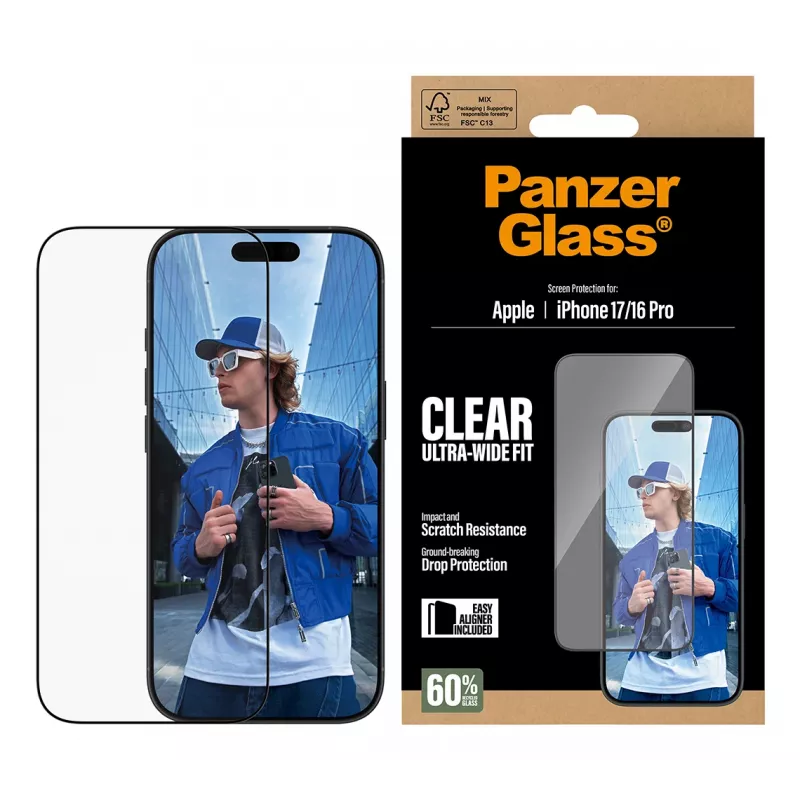 PanzerGlass ® pellicola protettiva per display iPhone 17 | iPhone 16 Pro | Ultra-Wide Fit con EasyAligner