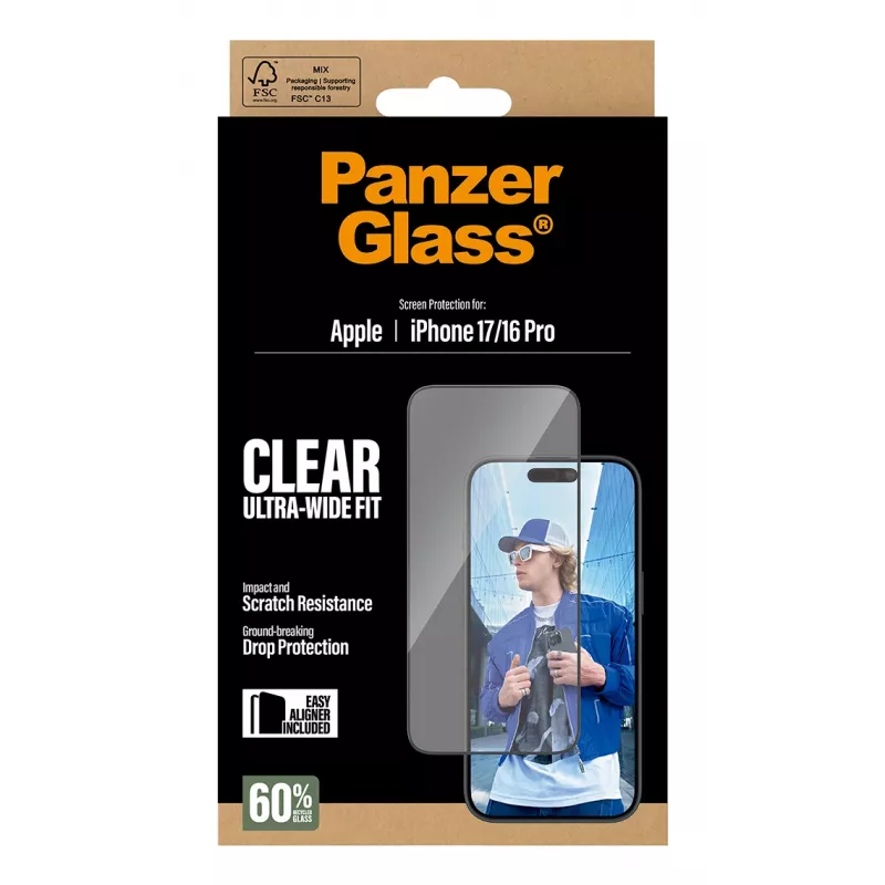 PanzerGlass ® pellicola protettiva per display iPhone 17 | iPhone 16 Pro | Ultra-Wide Fit con EasyAligner