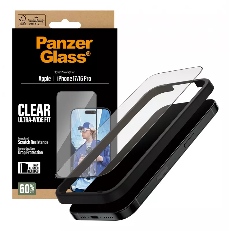 PanzerGlass ® pellicola protettiva per display iPhone 17 | iPhone 16 Pro | Ultra-Wide Fit con EasyAligner
