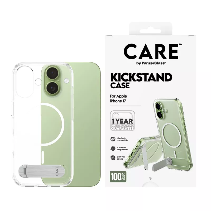 PanzerGlass CARE by custodia, trasparente, con Kickstand e MagSafe, iPhone 17