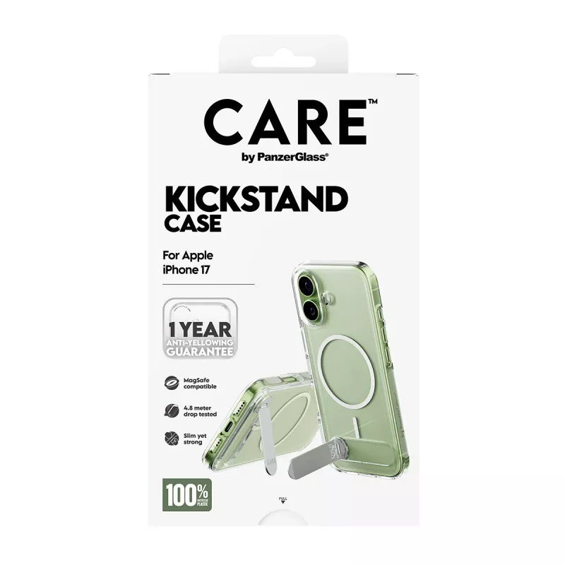 PanzerGlass CARE by custodia, trasparente, con Kickstand e MagSafe, iPhone 17