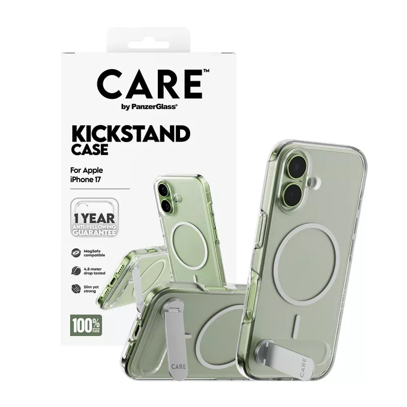 PanzerGlass CARE by custodia, trasparente, con Kickstand e MagSafe, iPhone 17