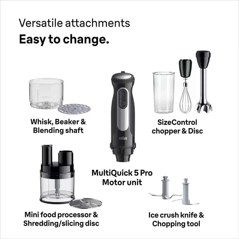 Braun MultiQuick 5 Pro MQ55755M frullatore a immersione 1000 W, 25+1 velocità, piede in metallo, bicchiere, frusta, nero