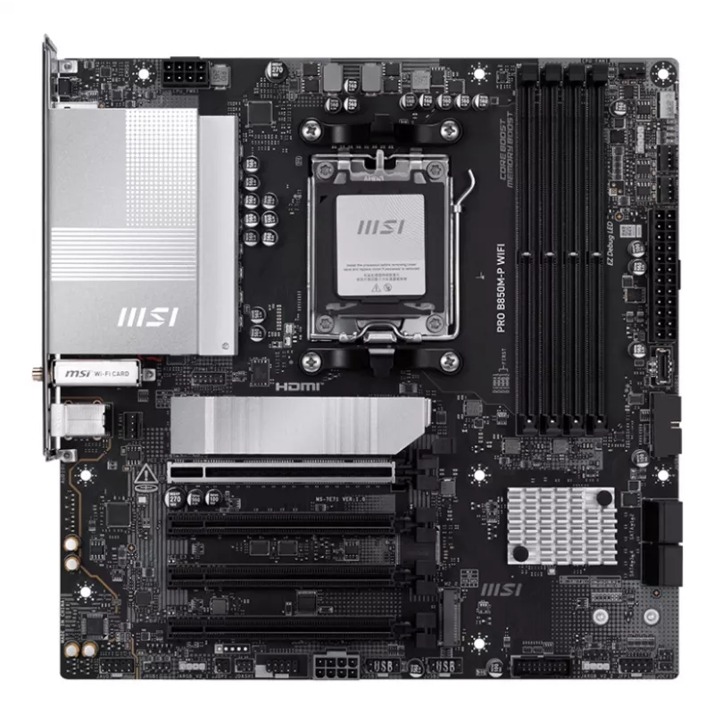 Scheda madre MSI PRO B850M-P WIFI micro ATX, AMD B850, Socket AM5, 4×DDR5 DIMM, 3×M.2, Wi‑Fi 7, 5Gb LAN
