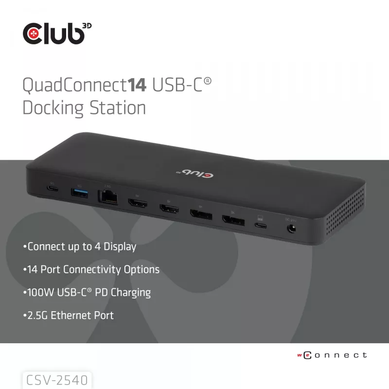 Docking station CLUB 3D 14-1 USB-C Quad Display USB4 con 2× porte USB 2.0