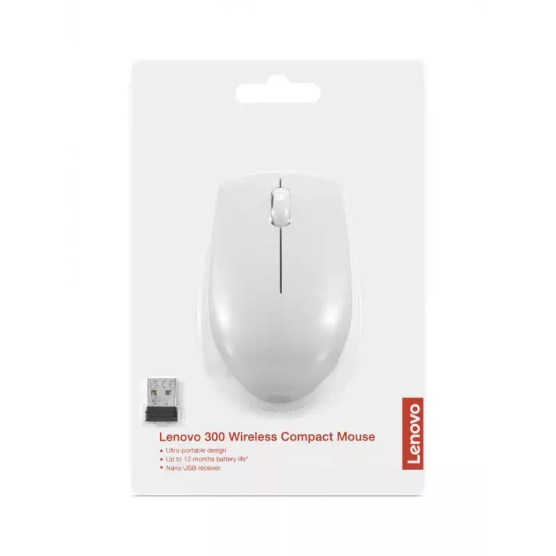 Mouse compatto wireless Lenovo Compact Mouse con batteria – ambidestro, 1000 DPI, HF-Wireless, 3 tasti, grigio