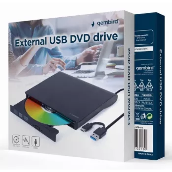 Unità DVD±RW interna Gembird DVD-USB-031 — USB Type-C, 24x CD / 8x DVD, caricamento frontale, nero, 140×18×140 mm