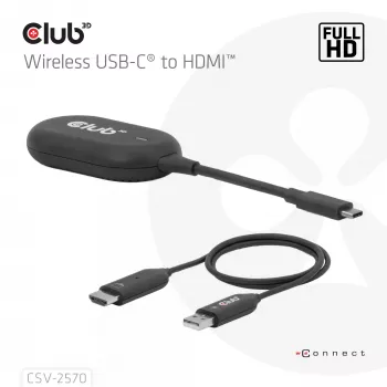 CLUB3D Wireless USB-C® to HDMI™, 1920 x 1080 Pixel, trasmettitore e ricevitore AV, con filo e wireless, nero, HDCP