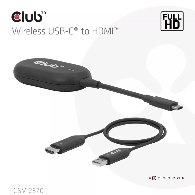 CLUB3D Wireless USB-C® to HDMI™, 1920 x 1080 Pixel, trasmettitore e ricevitore AV, con filo e wireless, nero, HDCP
