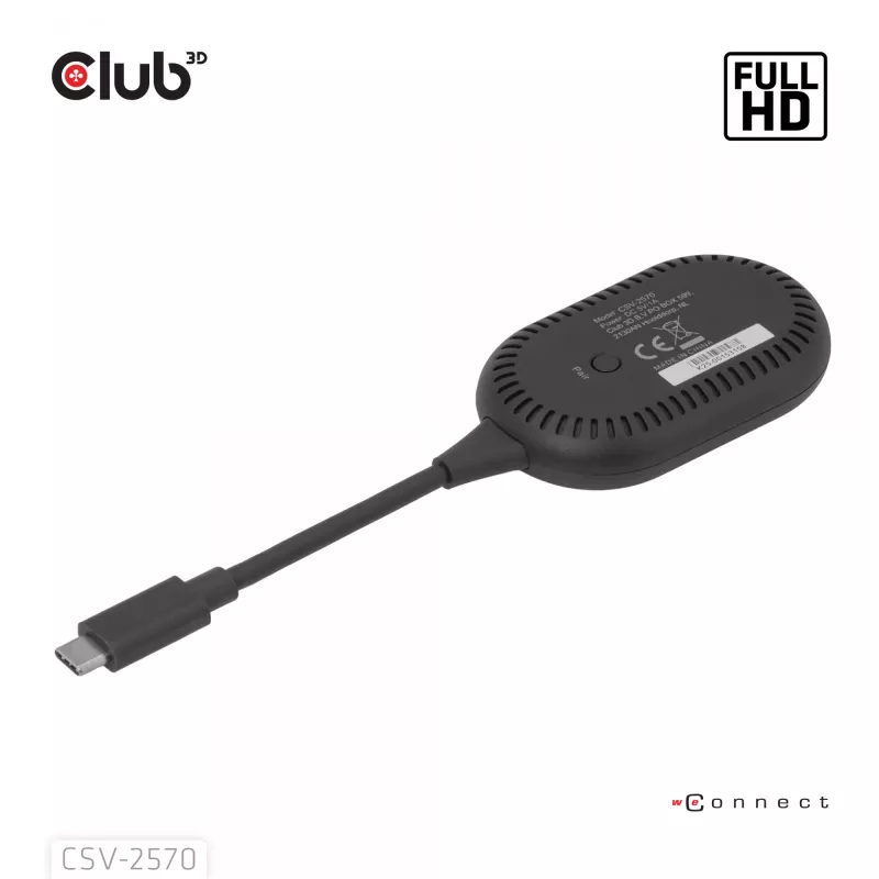 CLUB3D Wireless USB-C® to HDMI™, 1920 x 1080 Pixel, trasmettitore e ricevitore AV, con filo e wireless, nero, HDCP