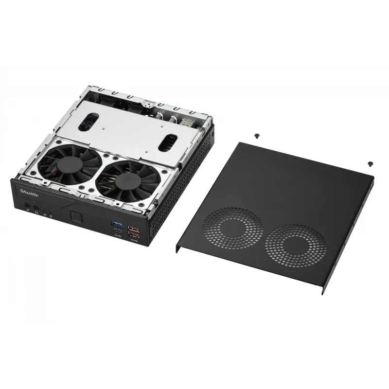 Shuttle Slim PC DH770, S1700, 2x HDMI, 2x DP, 2x 2.5G LAN, 2x COM, 8x USB, 1x 2,5 inch, 2x M.2, funzionamento continuo 24/7, incl. VESA