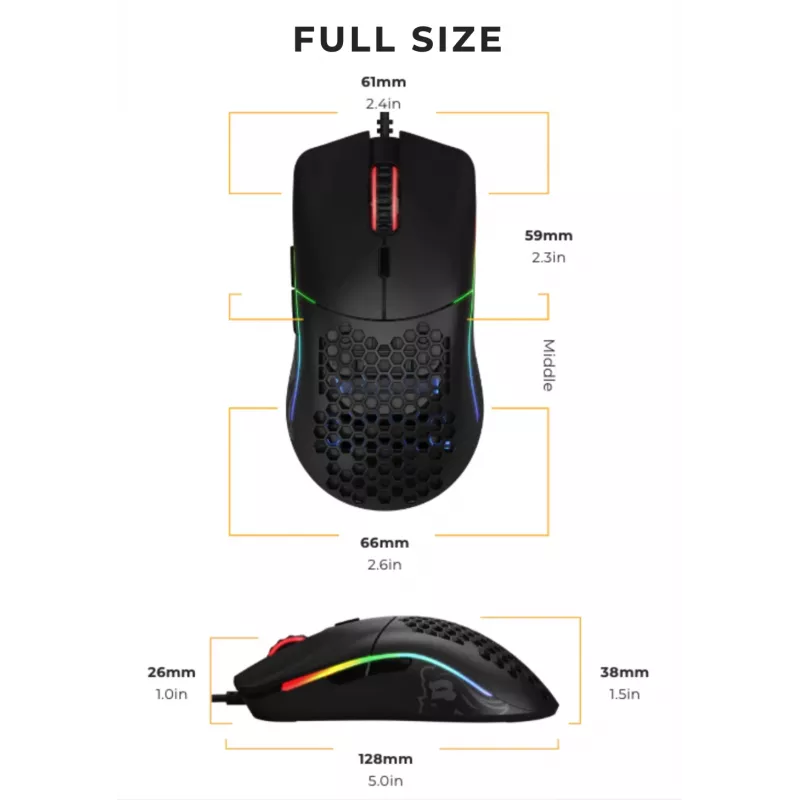 Mouse Glorious Gaming Glorious Model O Regular (nero), per destrorsi, ottico, USB Type-A, 12000 DPI, nero