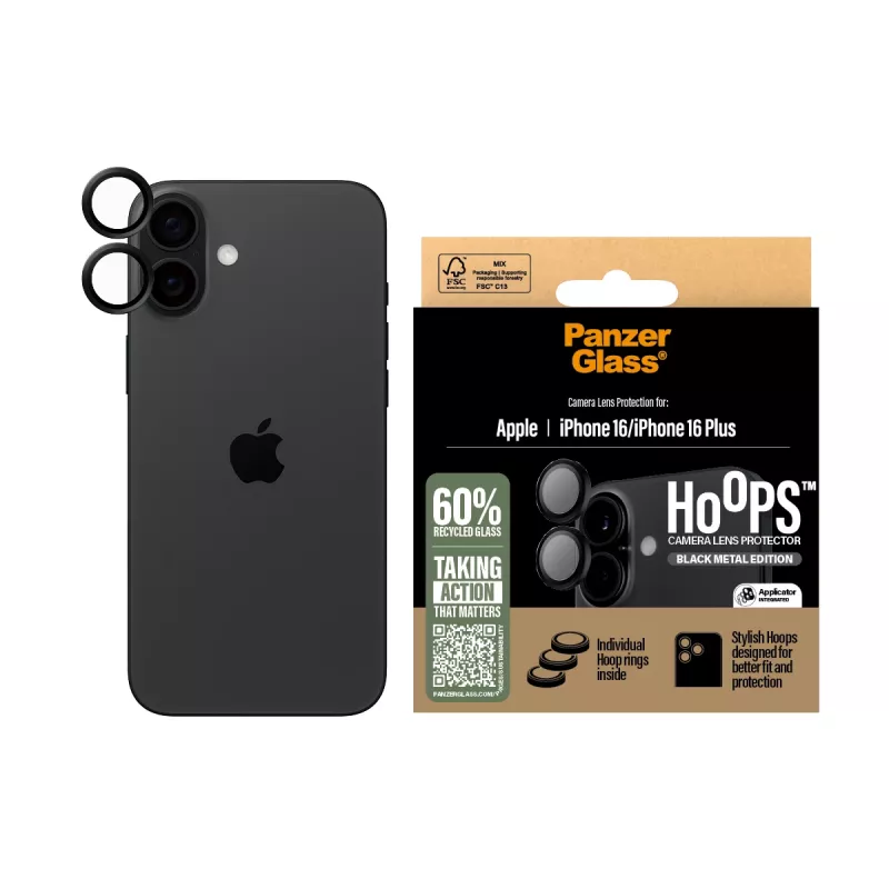 PanzerGlass ® Hoops® protezione lenti fotocamera nero iPhone 16 | 16 Plus