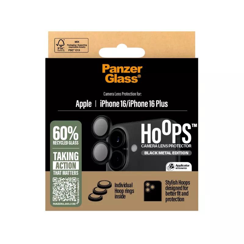 PanzerGlass ® Hoops® protezione lenti fotocamera nero iPhone 16 | 16 Plus