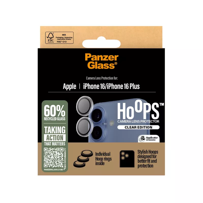 PanzerGlass ® Hoops® protezione lenti fotocamera trasparente per iPhone 16 | 16 Plus