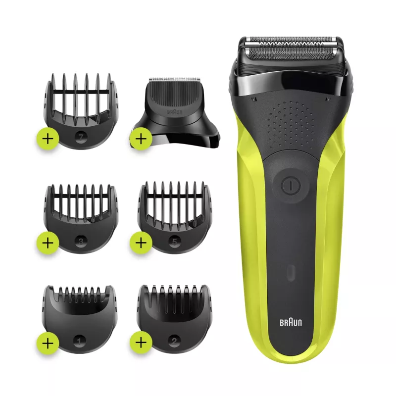 Braun Series 3 Shave&Style 300BT rasoio elettrico, rasoio per uomo, nero/Volt Green
