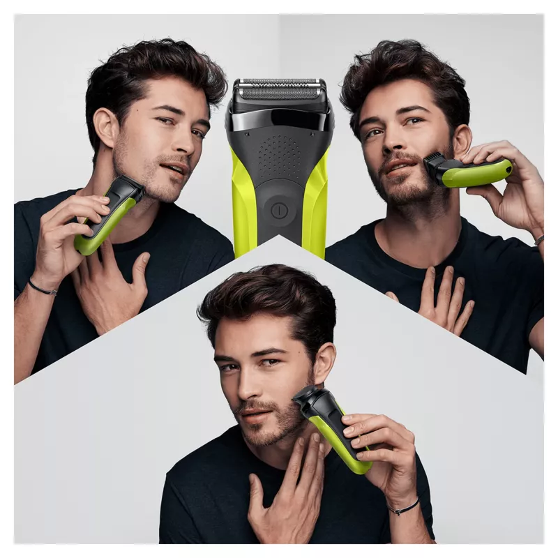 Braun Series 3 Shave&Style 300BT rasoio elettrico, rasoio per uomo, nero/Volt Green