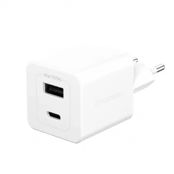 PanzerGlass empower™ by ® Turbo 35W caricabatterie incl. USB-C + USB-A | spina EU | bianco argento