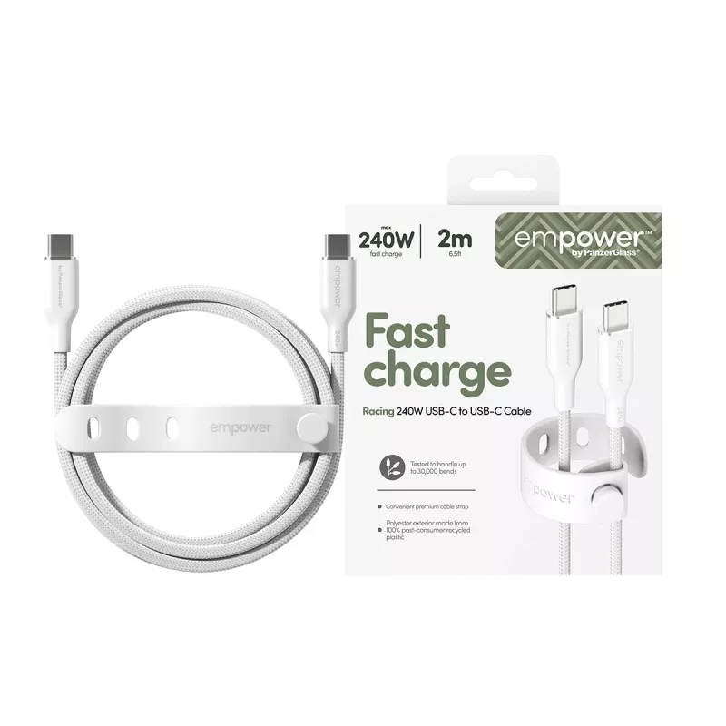 PanzerGlass empower™ by ® Racing cavo USB-C a USB-C 240W | USB 2.0 | 2 m | bianco argento