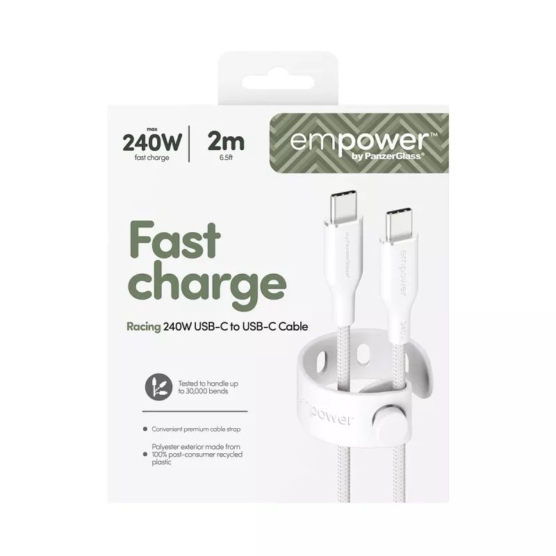 PanzerGlass empower™ by ® Racing cavo USB-C a USB-C 240W | USB 2.0 | 2 m | bianco argento