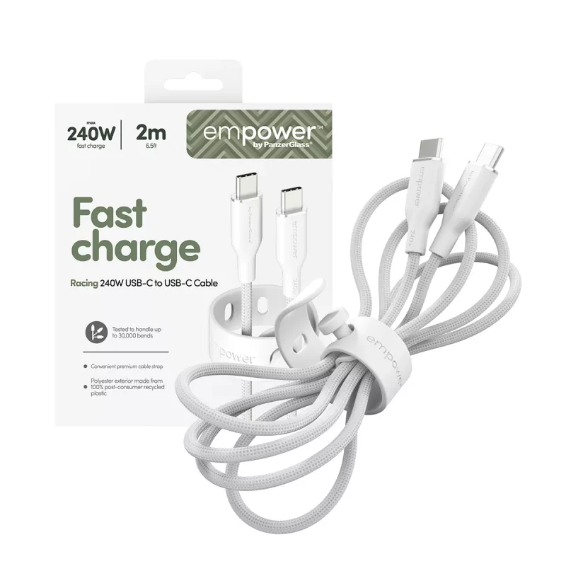 PanzerGlass empower™ by ® Racing cavo USB-C a USB-C 240W | USB 2.0 | 2 m | bianco argento