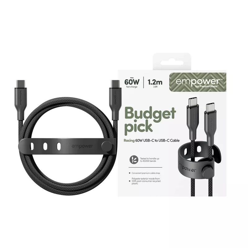 PanzerGlass empower™ by ® Racing cavo USB-C a USB-C 60W | USB 2.0 | 1,2 m | Space Black