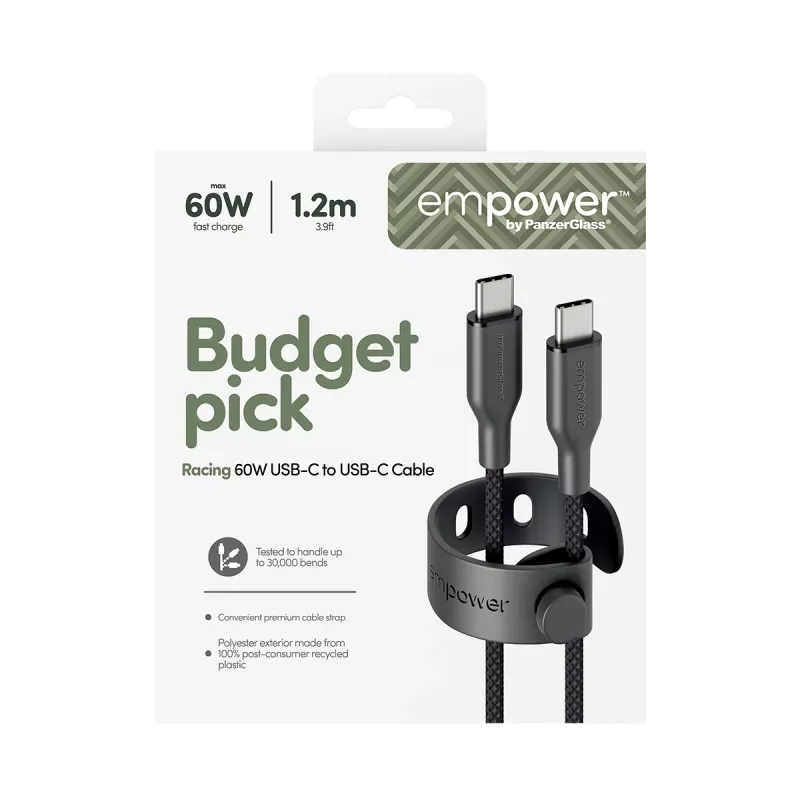 PanzerGlass empower™ by ® Racing cavo USB-C a USB-C 60W | USB 2.0 | 1,2 m | Space Black