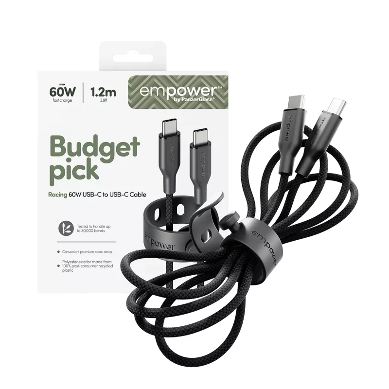 PanzerGlass empower™ by ® Racing cavo USB-C a USB-C 60W | USB 2.0 | 1,2 m | Space Black