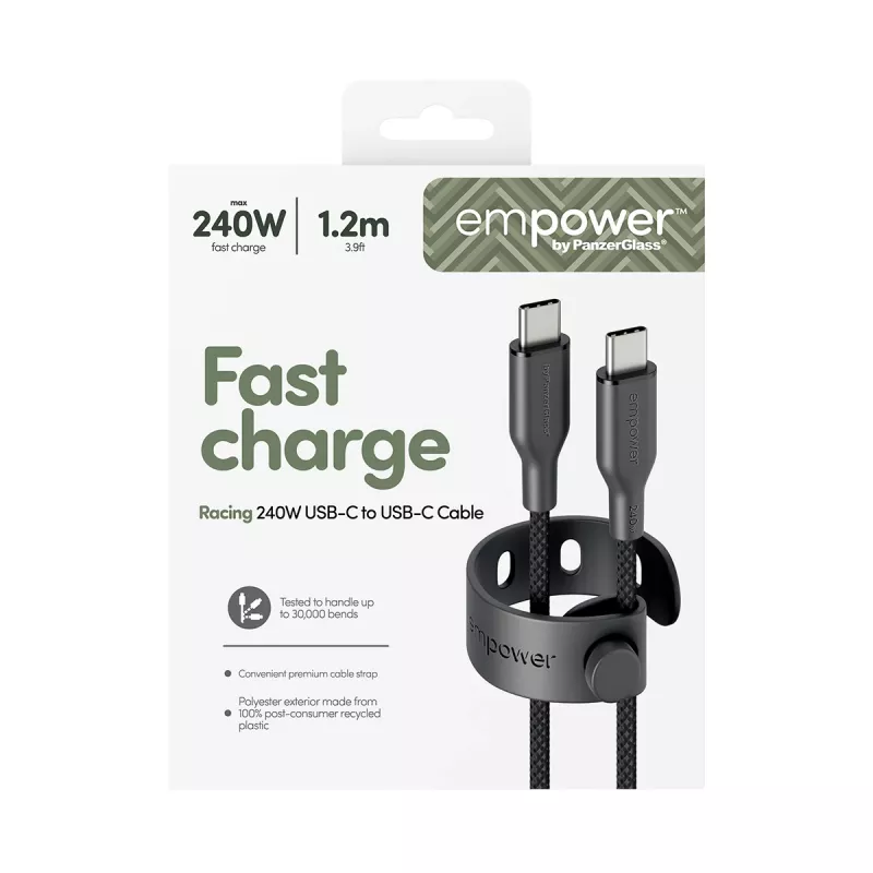 PanzerGlass empower™ by ® Racing cavo USB-C a USB-C 240W | USB 2.0 | 1,2 m | Space Black
