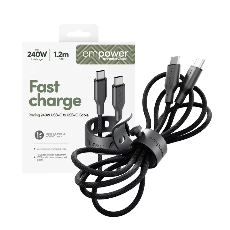 PanzerGlass empower™ by ® Racing cavo USB-C a USB-C 240W | USB 2.0 | 1,2 m | Space Black