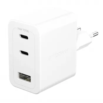 PanzerGlass empower™ by ® Turbo 70W caricabatterie multiplo incl. 2 x USB-C + USB-A | spina EU | bianco argento