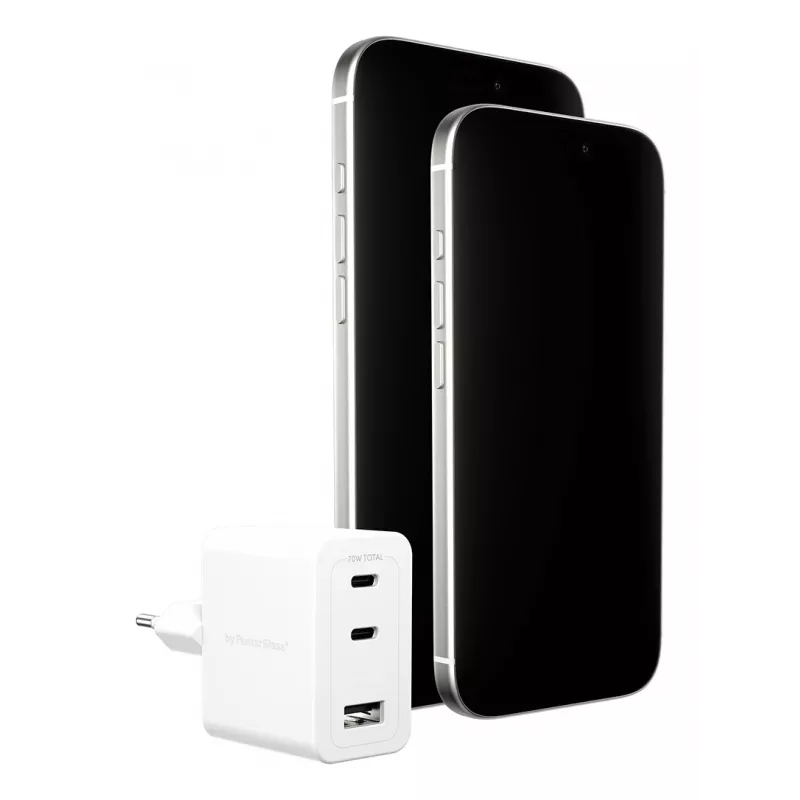 PanzerGlass empower™ by ® Turbo 70W caricabatterie multiplo incl. 2 x USB-C + USB-A | spina EU | bianco argento
