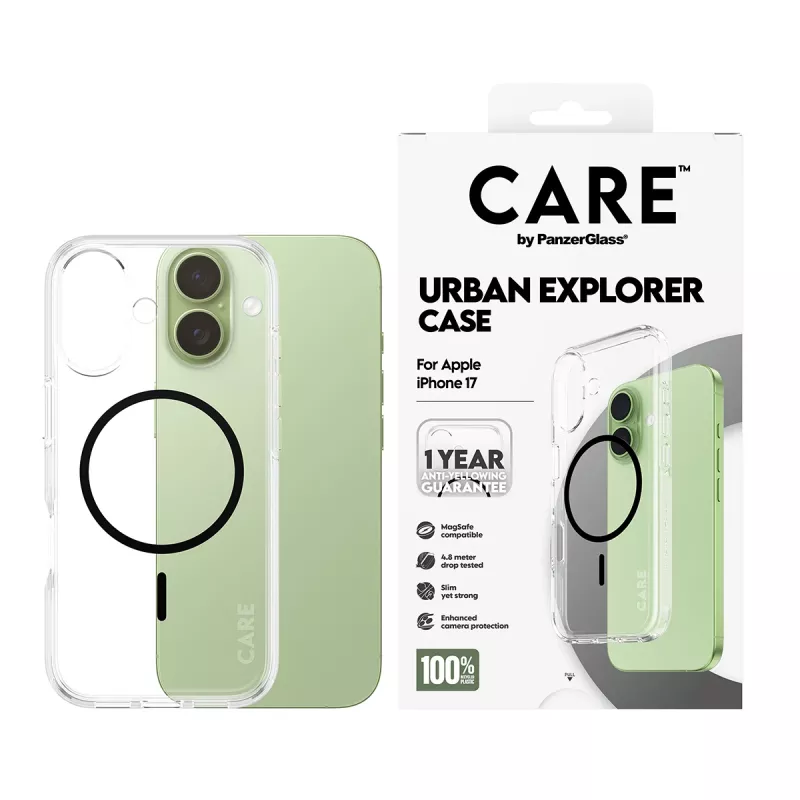 Cover PanzerGlass CARE by Flagship Case trasparente Urban Explorer nero MagSafe iPhone 17