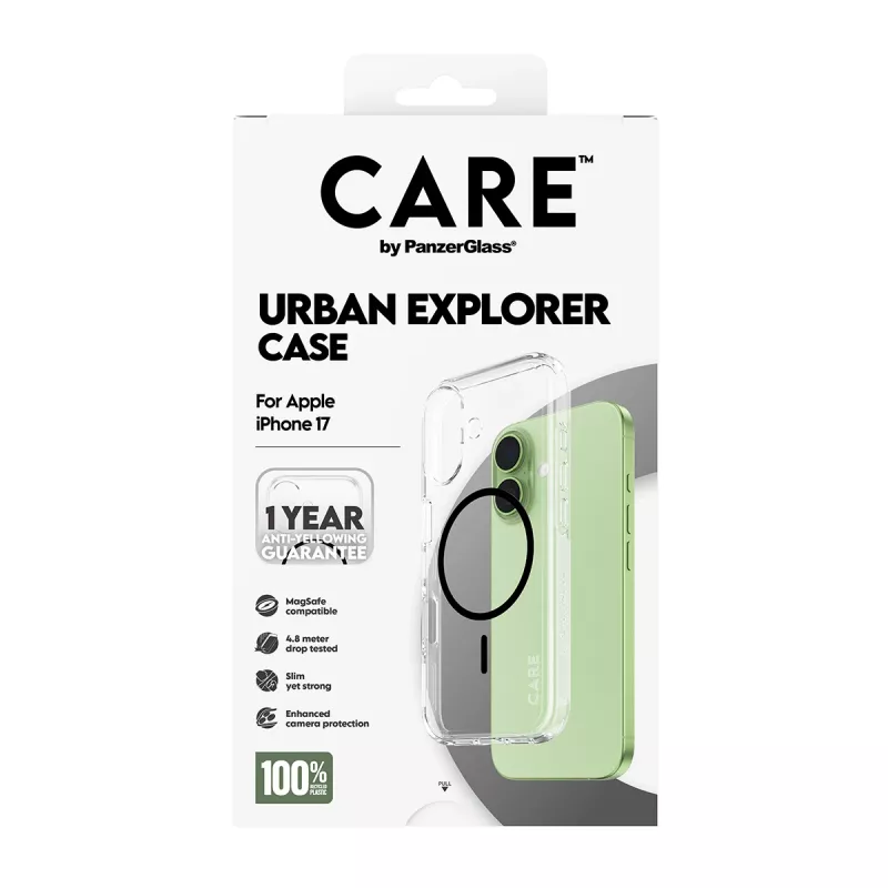 Cover PanzerGlass CARE by Flagship Case trasparente Urban Explorer nero MagSafe iPhone 17