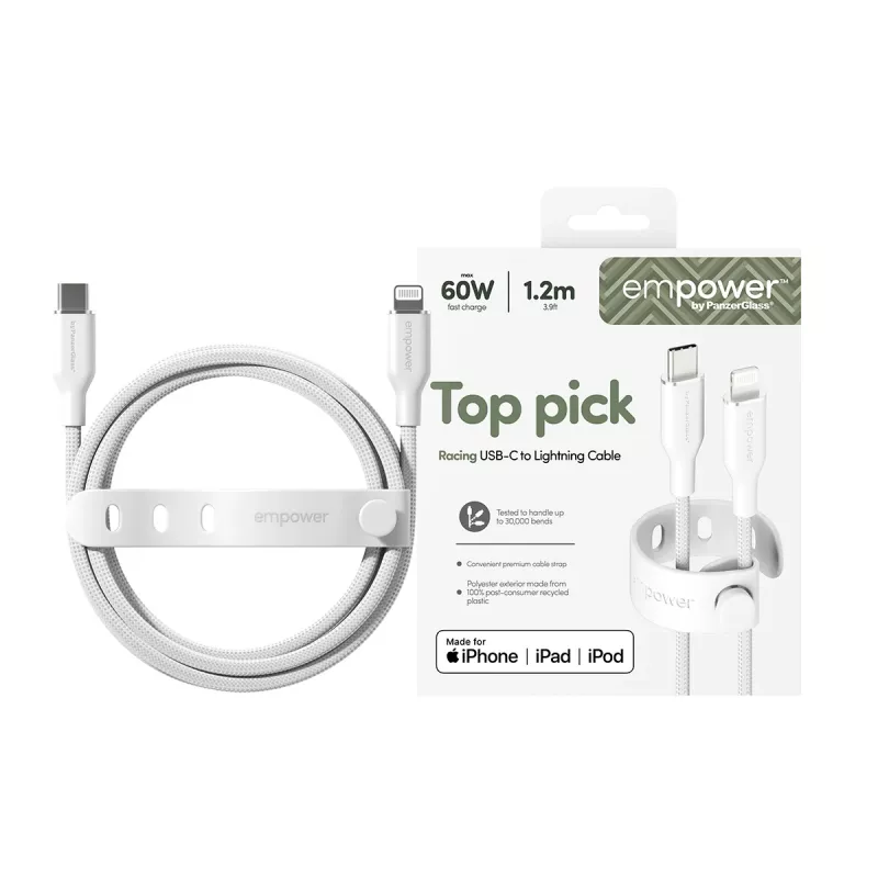 PanzerGlass empower™ by ® Racing cavo USB-C a Lightning 60W | USB 2.0 | 1,2 m | bianco argento