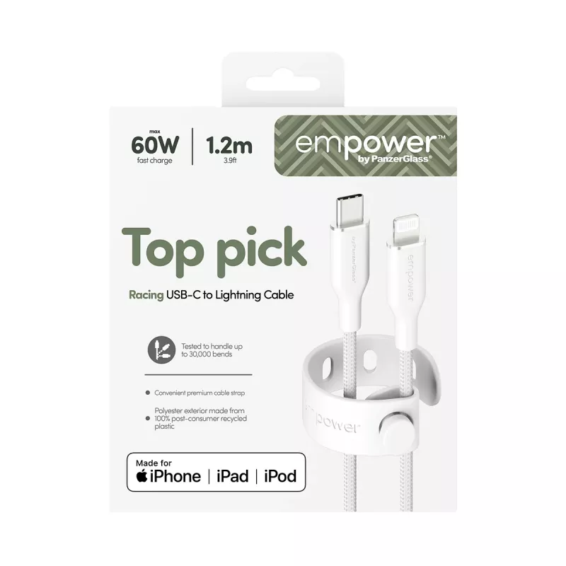 PanzerGlass empower™ by ® Racing cavo USB-C a Lightning 60W | USB 2.0 | 1,2 m | bianco argento