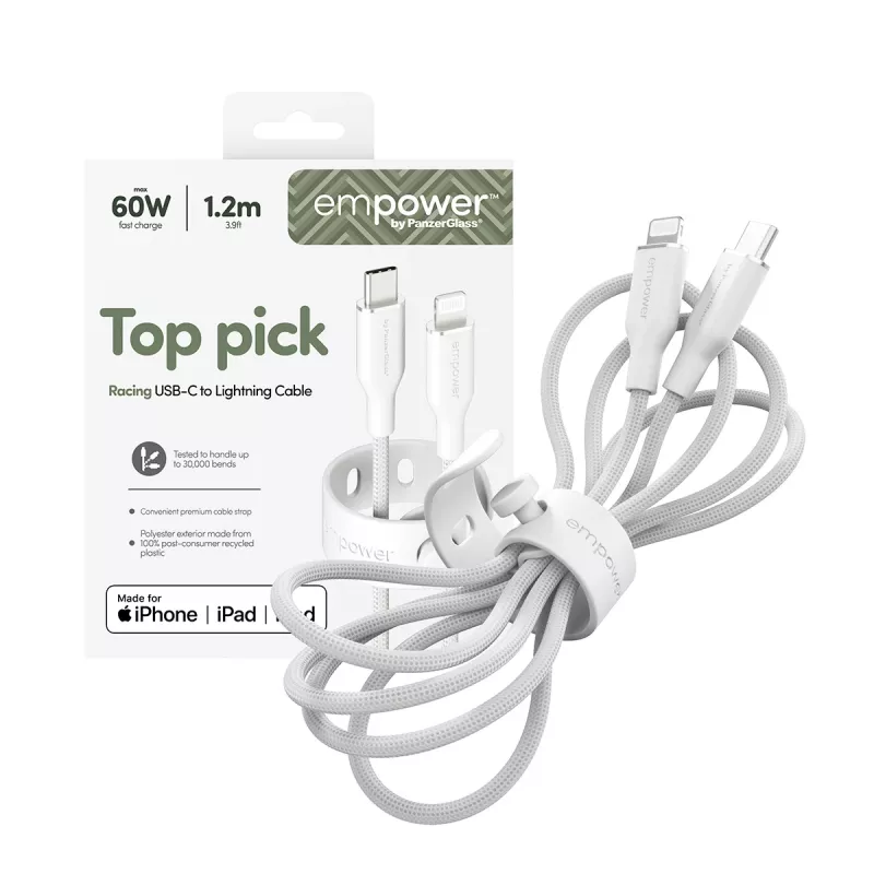 PanzerGlass empower™ by ® Racing cavo USB-C a Lightning 60W | USB 2.0 | 1,2 m | bianco argento