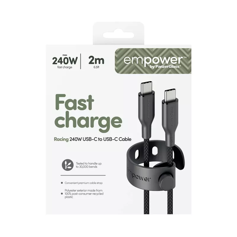 PanzerGlass empower™ by ® Racing cavo USB-C a USB-C 240W | USB 2.0 | 2M | Space Black