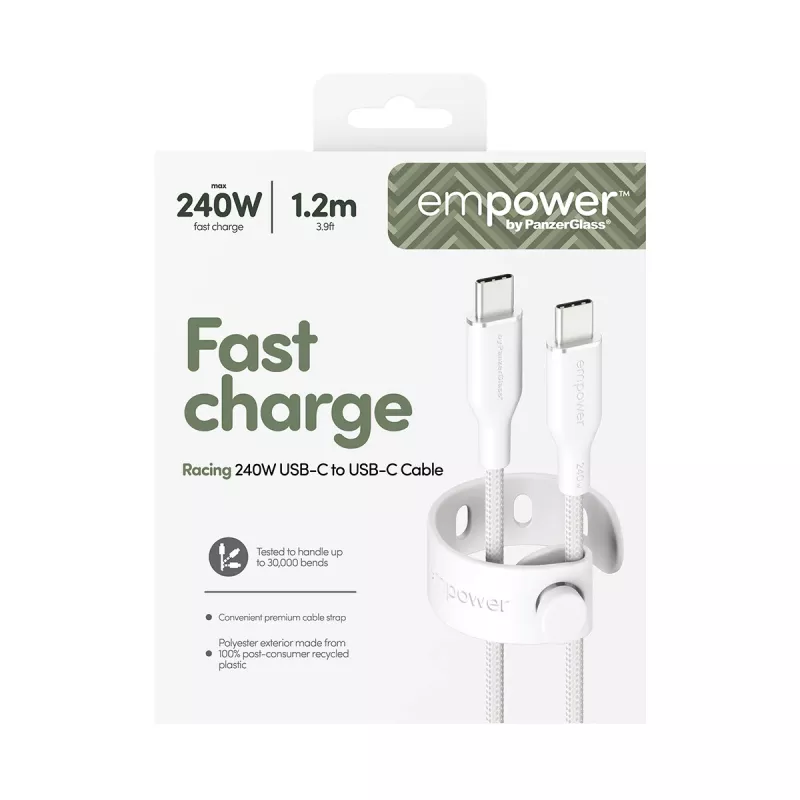 PanzerGlass empower™ by ® Racing cavo USB-C a USB-C 240W | USB 2.0 | 1,2 m | bianco argento