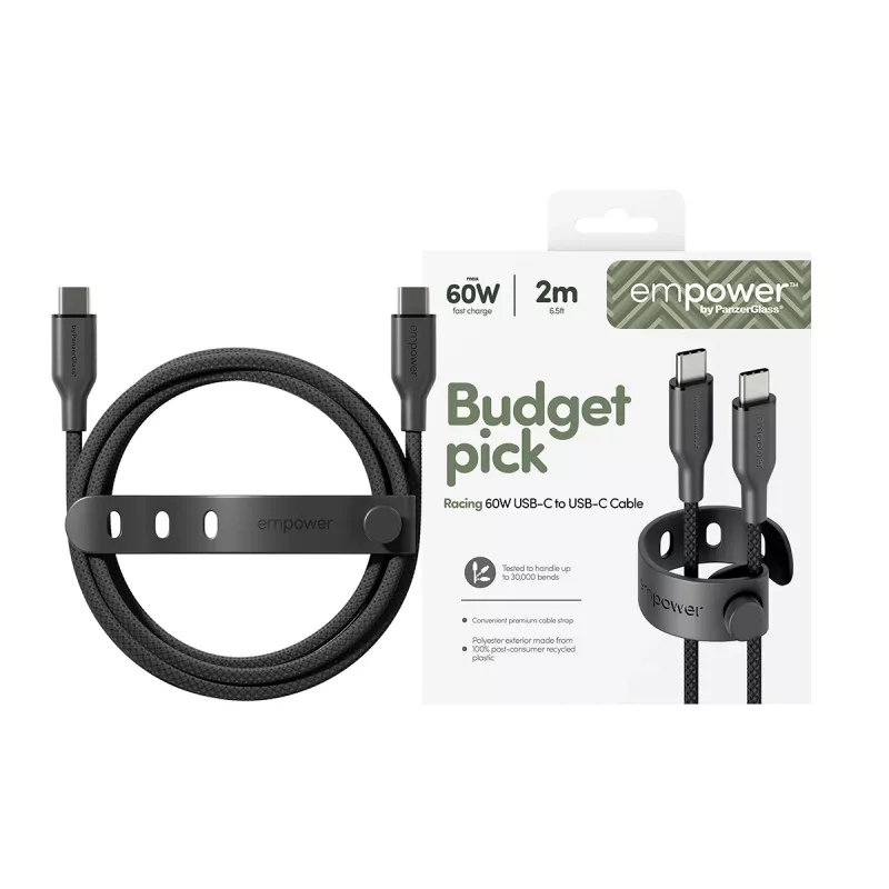 PanzerGlass empower™ by ® Racing Cavo 60W USB-C a USB-C | USB 2.0 | 2M | Space Black