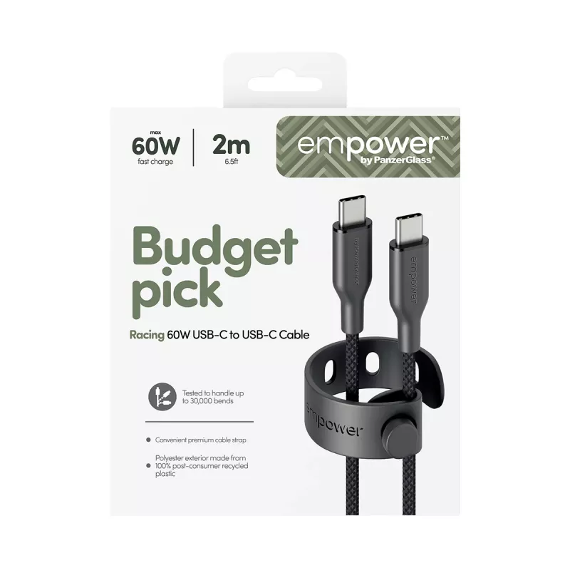 PanzerGlass empower™ by ® Racing Cavo 60W USB-C a USB-C | USB 2.0 | 2M | Space Black